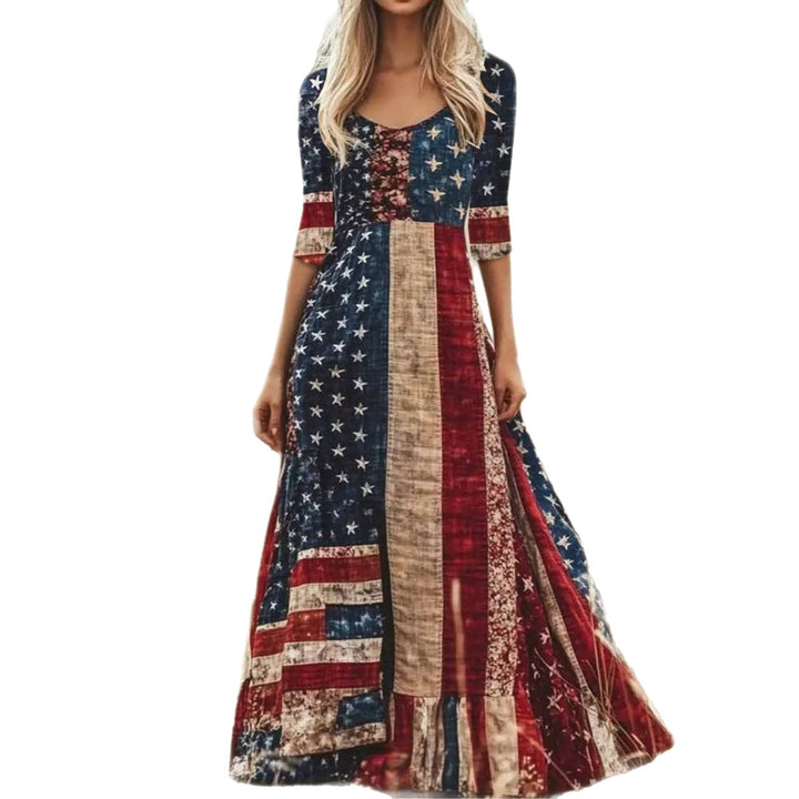 Dame patriotisk patchwork maxikjole Stilla