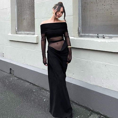 Dame Off-Shoulder Maxikjole med tætsiddende snit og gennemsigtige detaljer Stilla