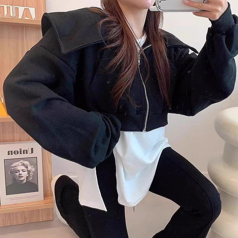 Kvinder moderne cropped sweatshirt jakke med generøs krave Stilla