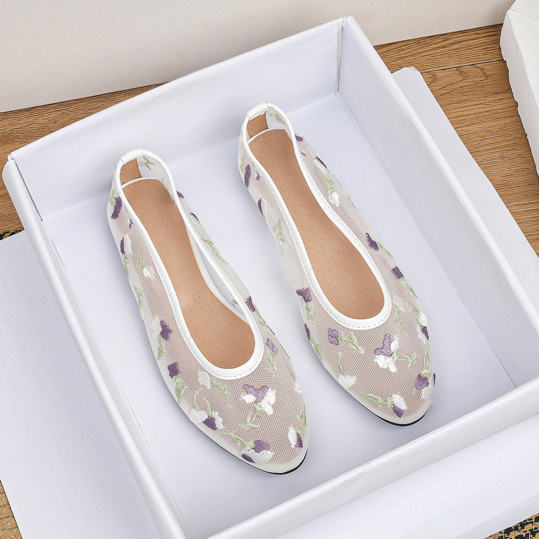 Dame Ballerinas med floral broderet netoverflade Stilla