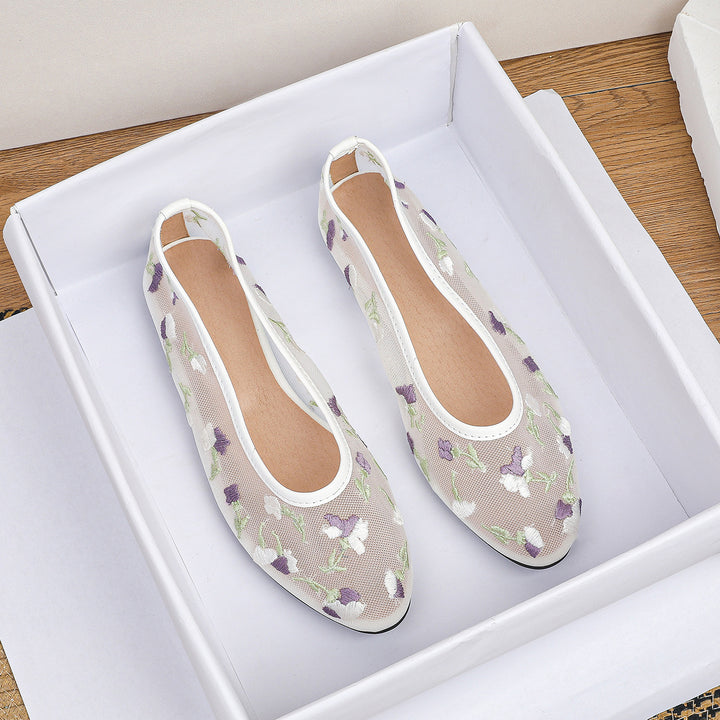 Dame Ballerinas med floral broderet netoverflade Stilla