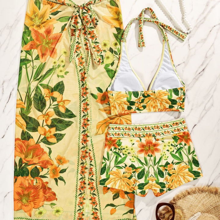 Dame Bikiniset med floral lang overtræk Skovae