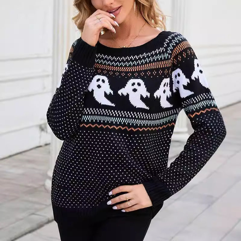 Kvinders strikket sweater med spøgelsesmotiv Stilla