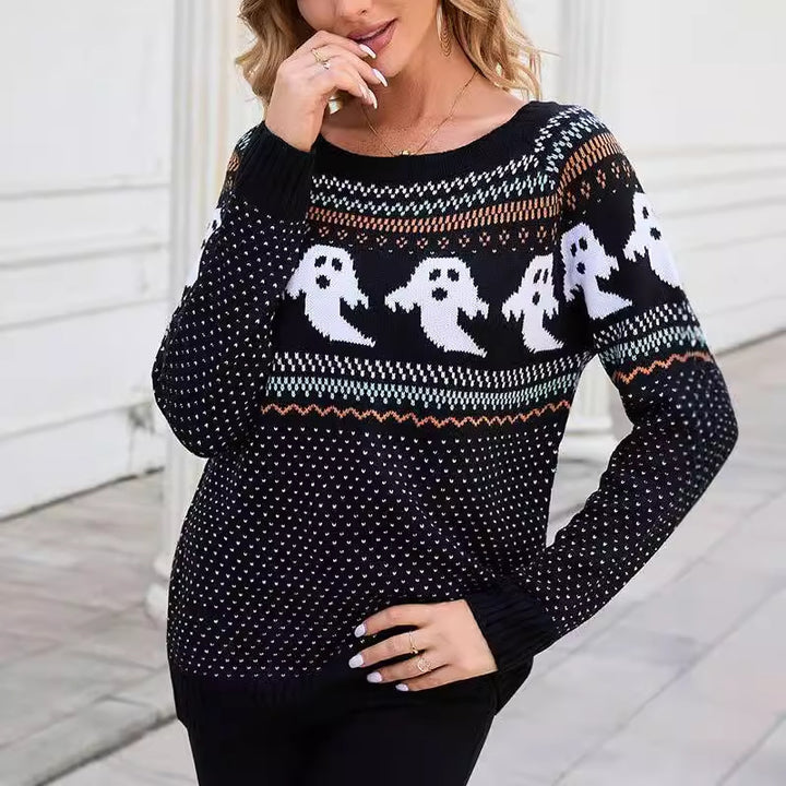 Kvinders strikket sweater med spøgelsesmotiv Stilla