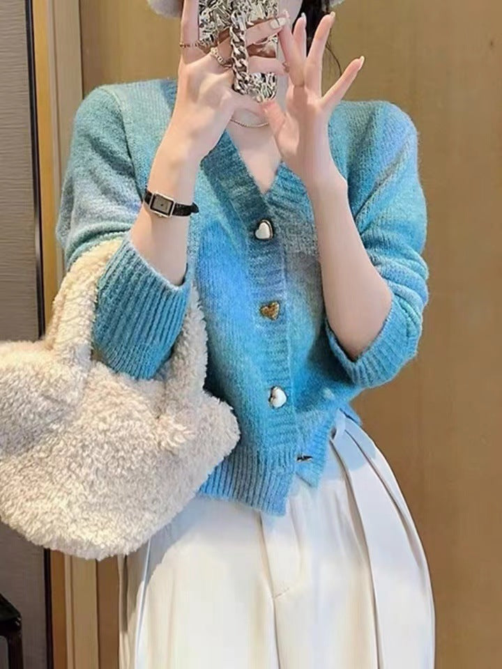 Femme Hjerte-Button Cardigan Pullover Stilla