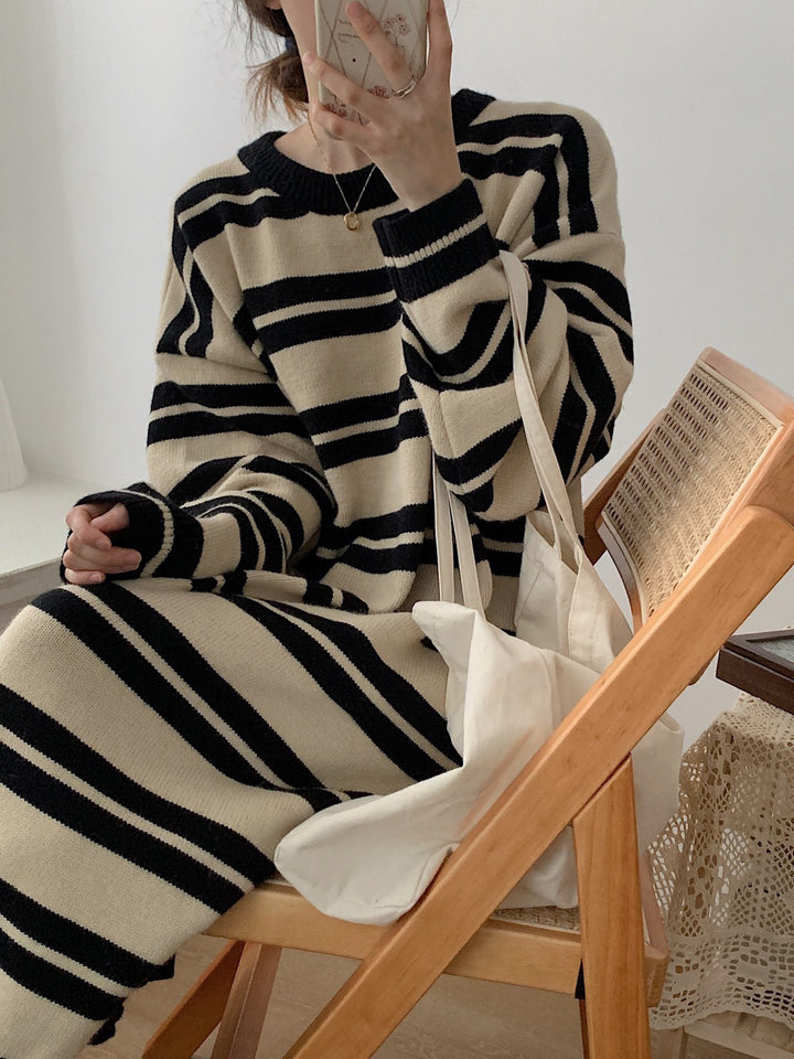 Femme Oversized Stribet Strikbluse-Kjole Stilla