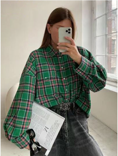 Damer afslappet ternet bluse med oversized snit og praktisk brystlomme Stiila