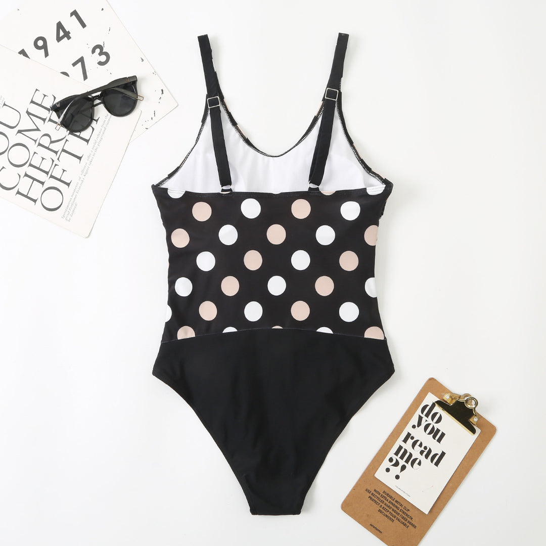 Dame ént-piece badedragt med figursmigrende flæse-design og polka-dots mønster Stilla