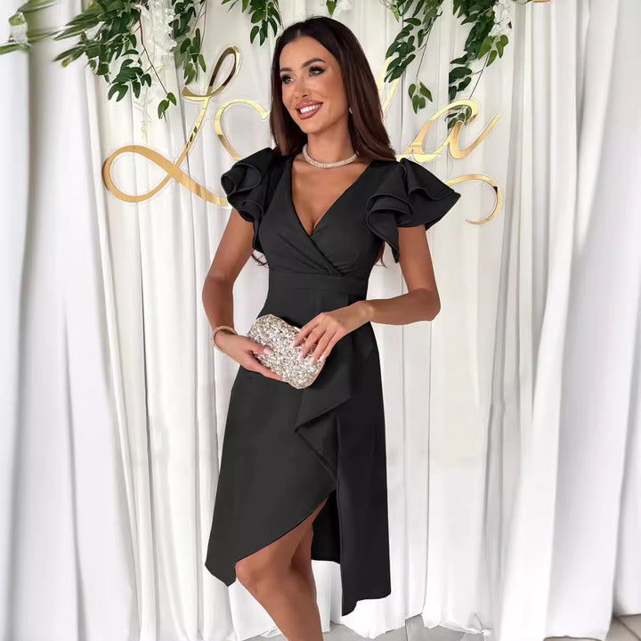 Femme Elegante High-Low Wrap Kjole med legende Rynkedekanter Stilla