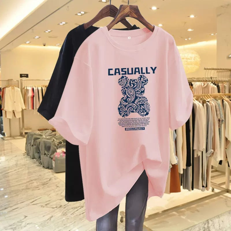 Dame T-shirt med kreativ grafisk tryk og afslappet oversized snit Stilla