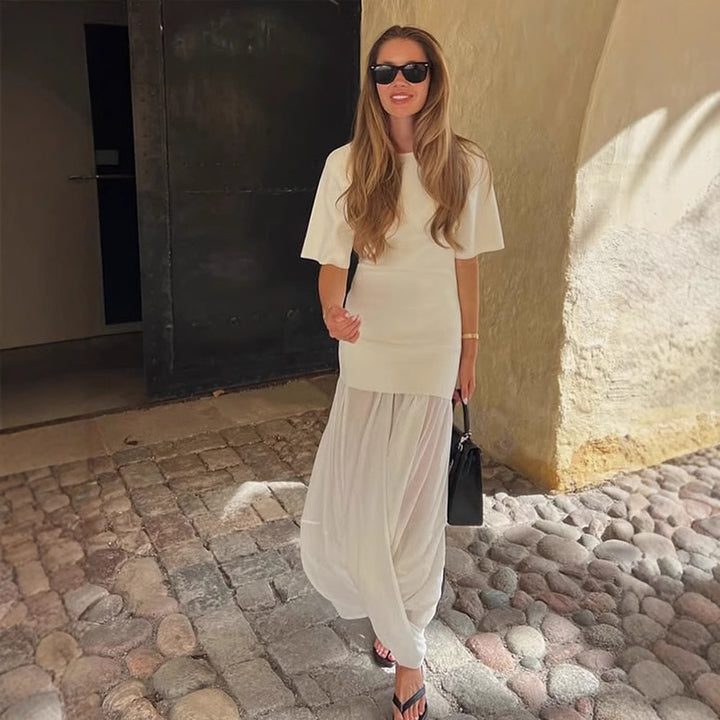Dame elegant asymmetrisk overdel med vide ærmer Stilla