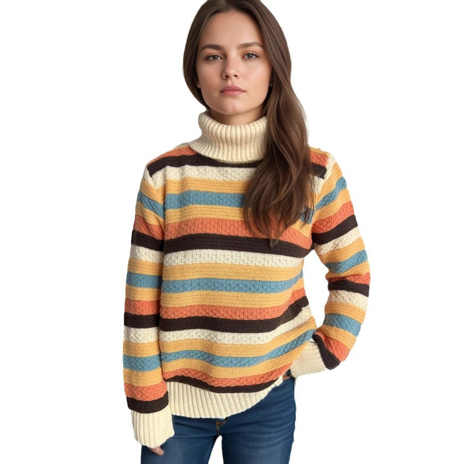 Kvindernes stribede turtleneck sweater med en afslappet pasform og blød tekstur Stilla