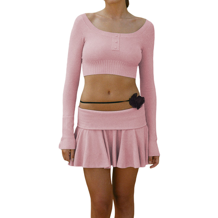 Dame Crop-Top og Nederdel Sæt med raffineret Bånd Skovae
