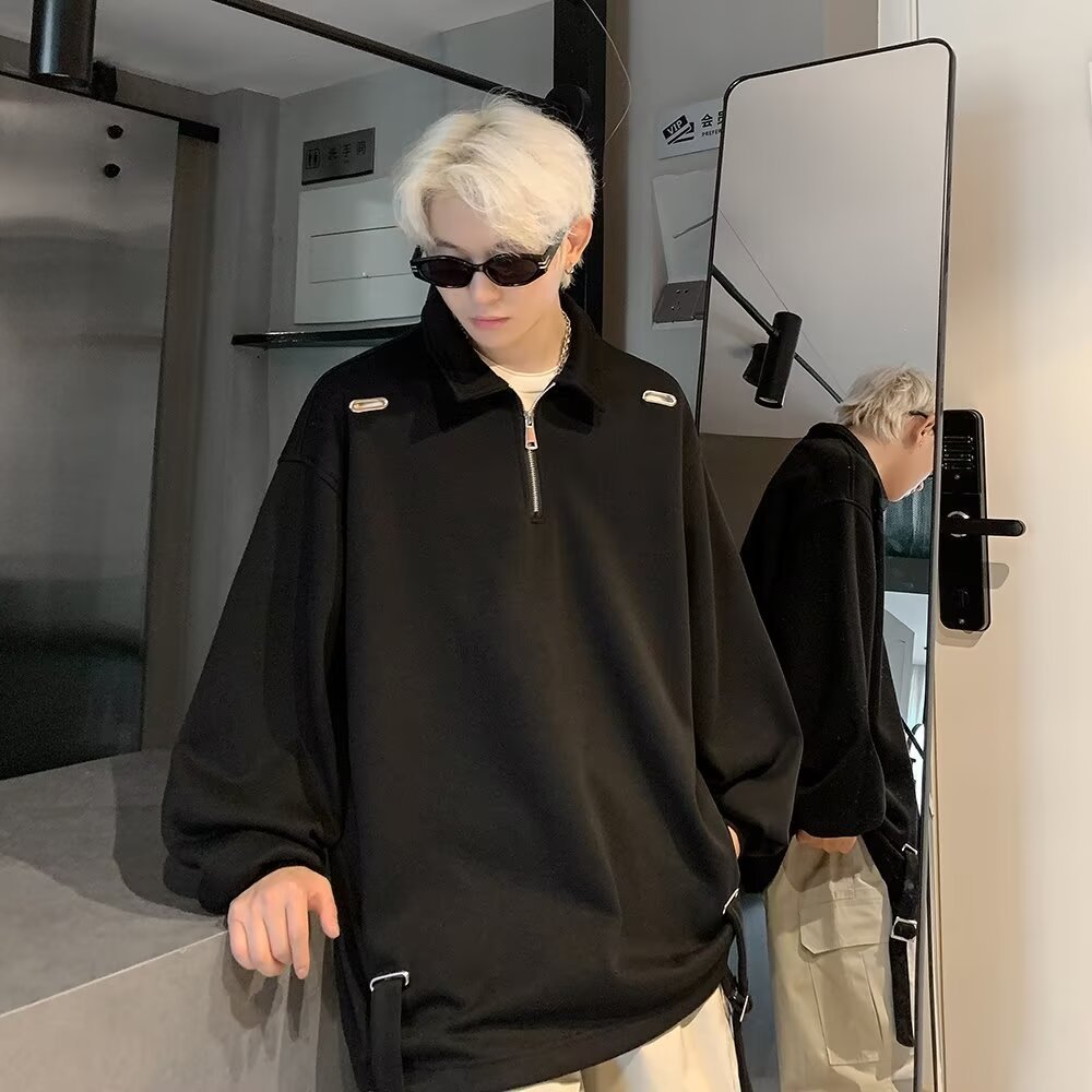 Herrer behagelig oversized sweatshirt med moderne ståkrave og lynlås Stilla
