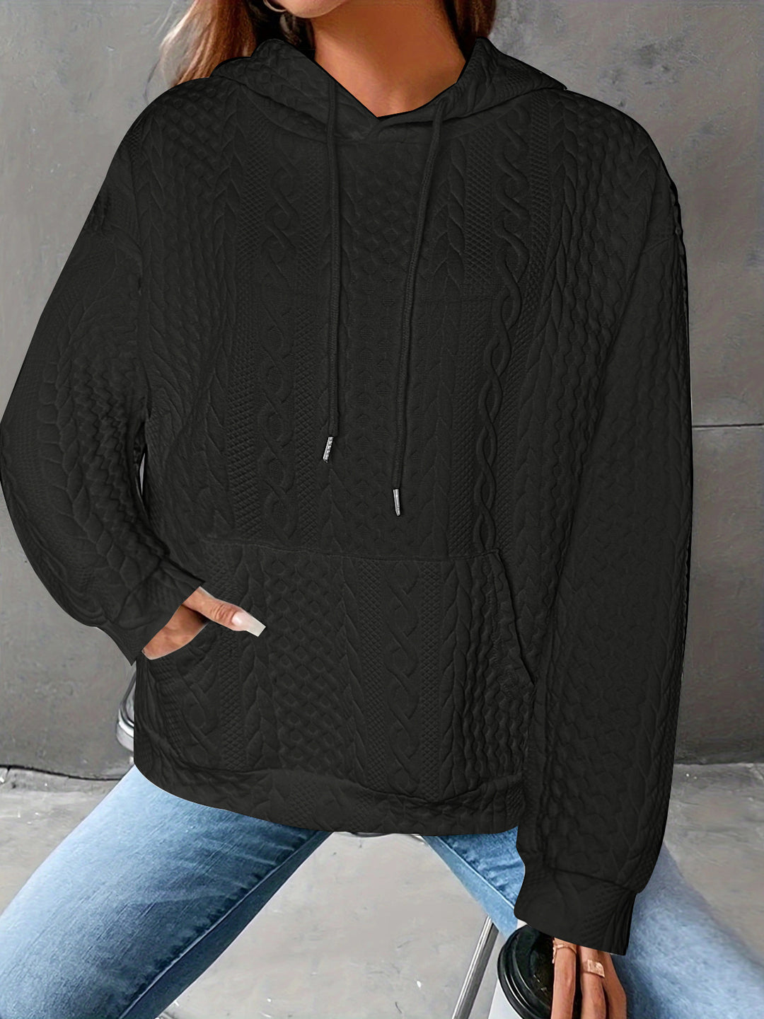 Dame Oversized Strikhoodie med Kængurulomme og Hætte Stilla