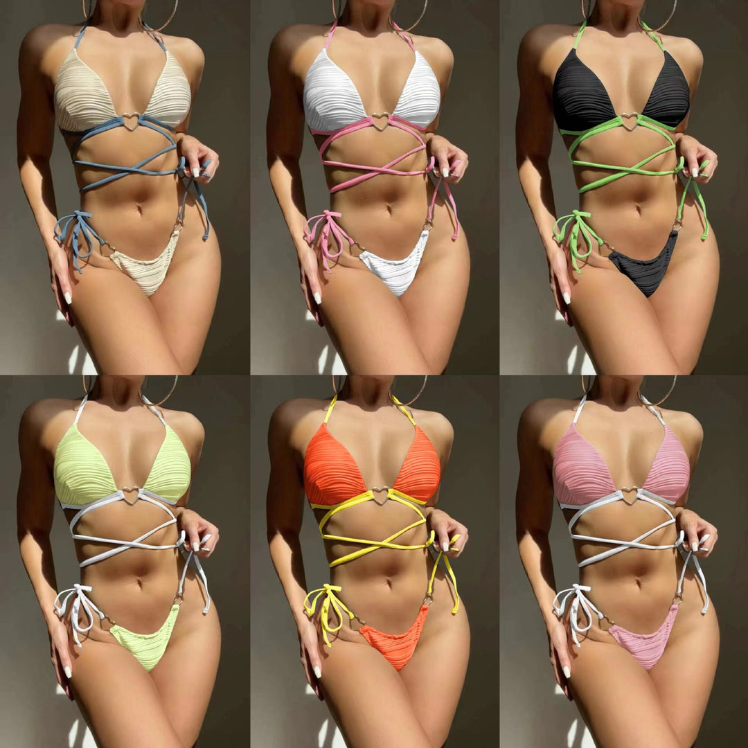 Dame triangel-bikini med raffineret rynkning og justerbare stropper Stilla