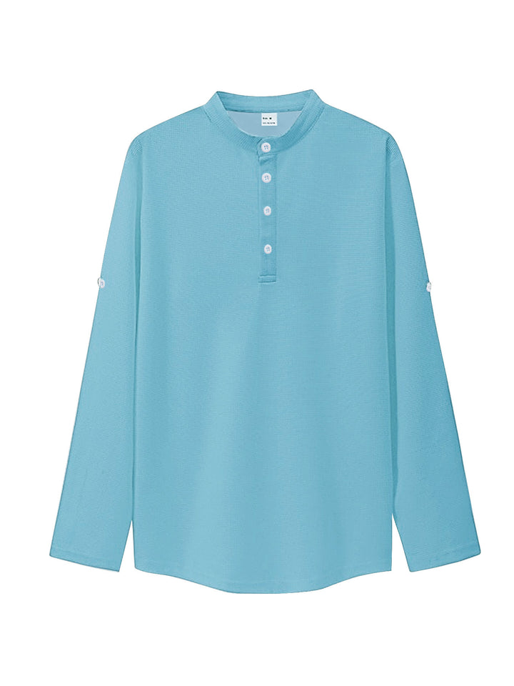 Herrer Langærmet Skjorte med Henley-Udskæring og åndbart Stof Stilla