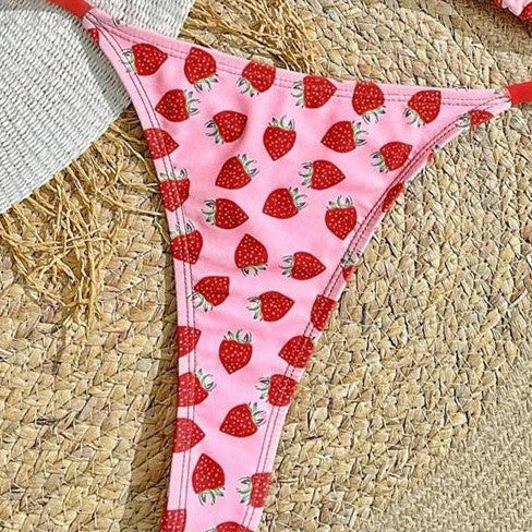 Dame triangel-bikini med frugtagtig design og justerbare stropper Stilla