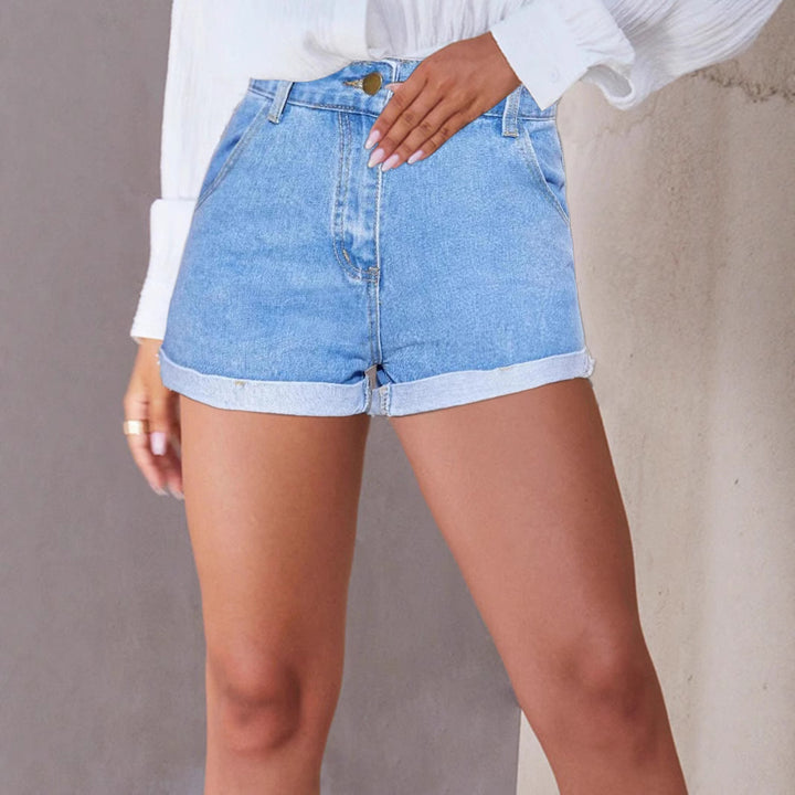 Dame høj talje Denim-shorts med opfoldet kant og tætsiddende pasform Stilla