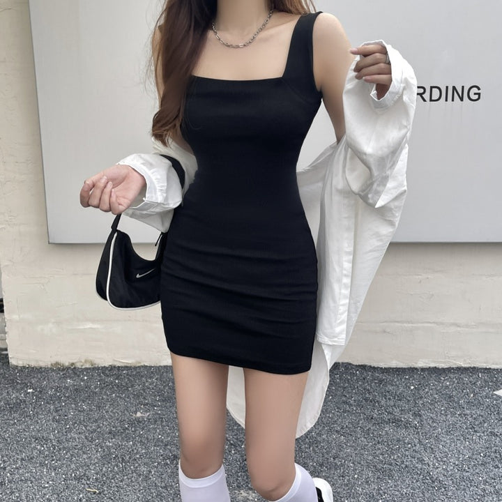 Femme Bodycon Mini Kjole med Square Udsnit og Ribbet Struktur Stilla