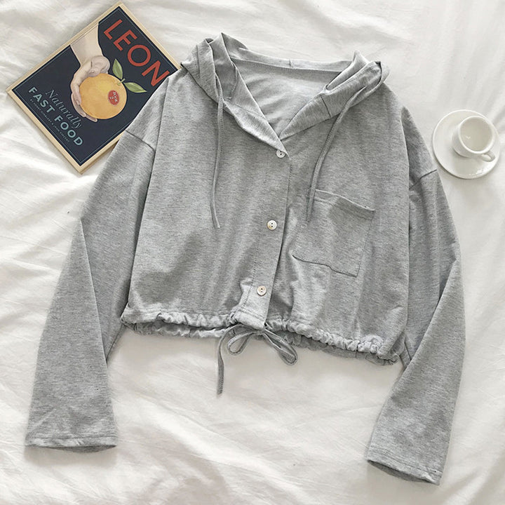 Damer Polstret Button-Up Hoodie med Snøre Stilla