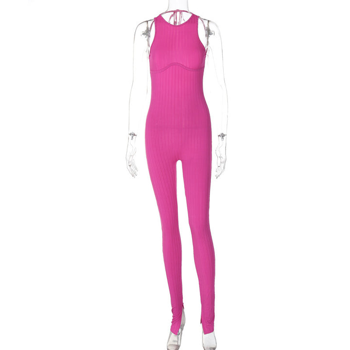 Dame Sporty jumpsuit i trendy ribdesign med høj krave Stilla
