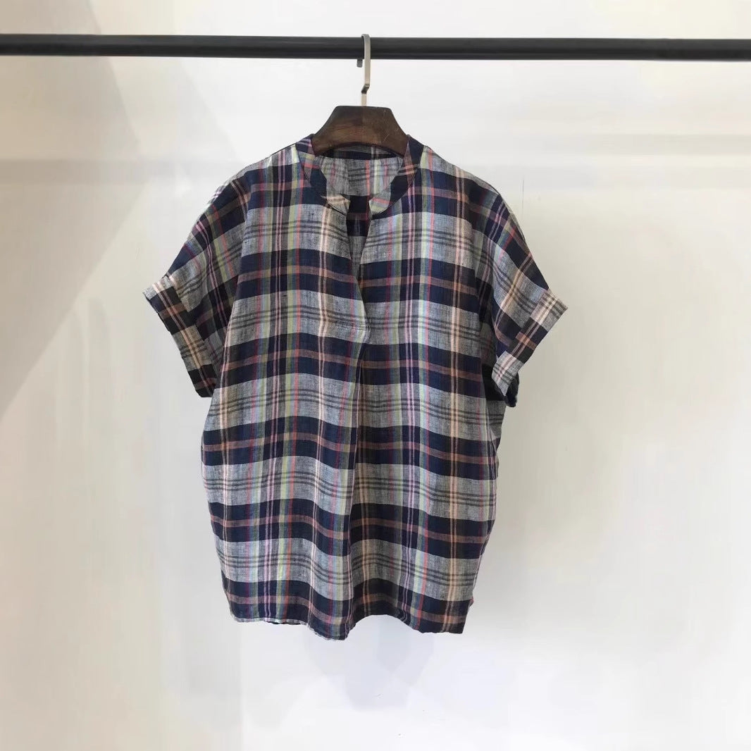 Femme Kortærmet Ternet Button-Up Skjorte Stilla