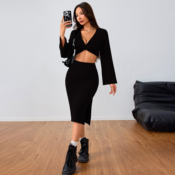 Kvinders sæt med let crop top og figursyet midi nederdel Stilla