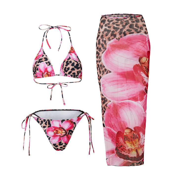 Dame triangel-bikini med blomstret og dyremønster Skovae