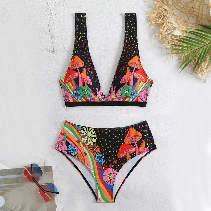 Dame Bikini-sæt med farverigt blomsterdesign og højt skåret bund Stilla