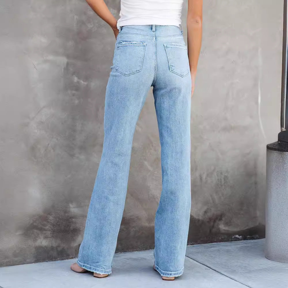 Dame High-Waist Bootcut Jeans med raffineret vask og behagelig pasform Stilla