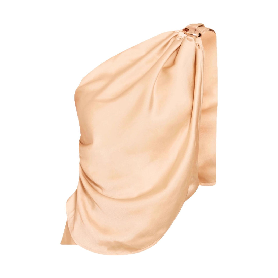 Dame asymmetrisk satin-top med draperet afslutning Skovae