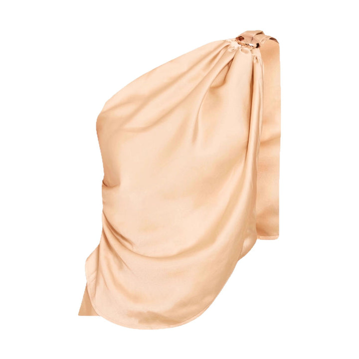 Dame asymmetrisk satin-top med draperet afslutning Skovae