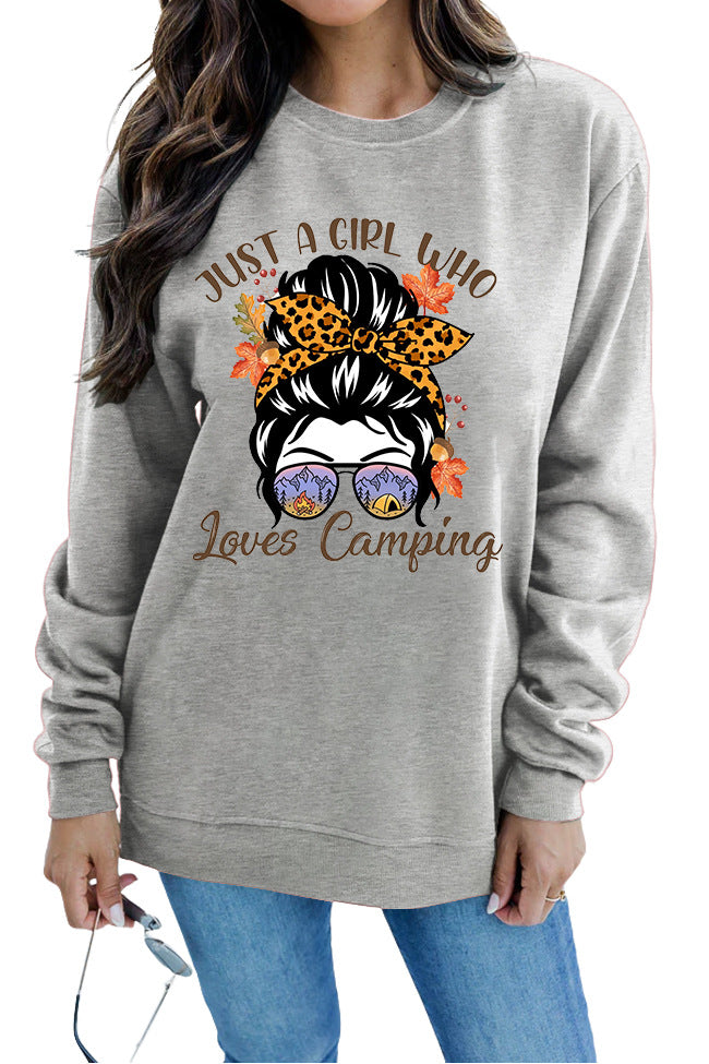 Kvinders sweatshirt med kunstnerisk campingmotiv Stilla