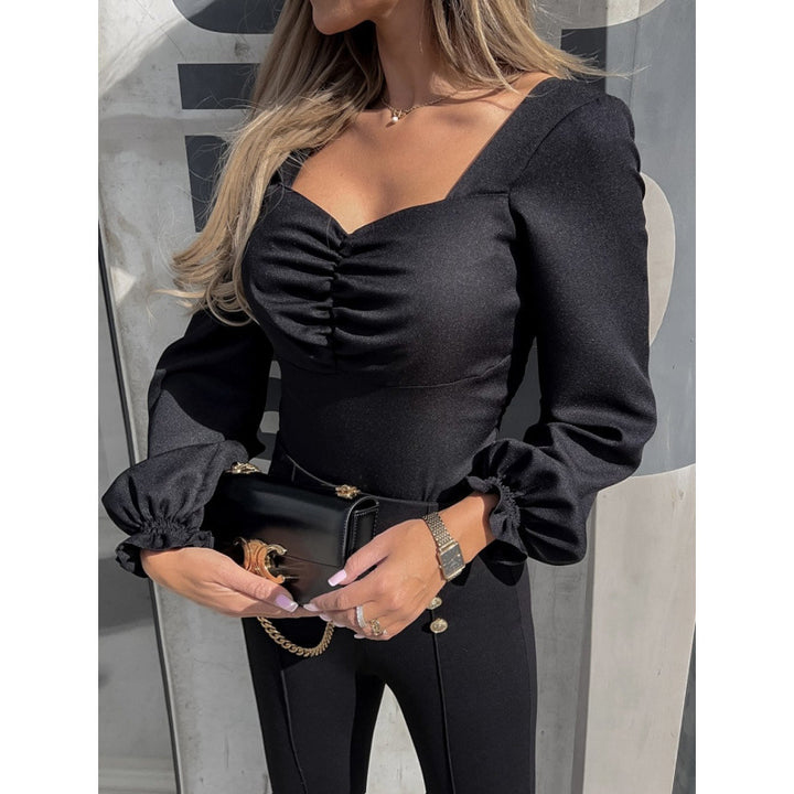 Dame Floral Print Rynk Langærmet Top Stilla