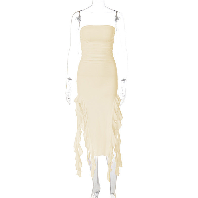 Dame wrap dress med flæser og figursyet snit Skovae