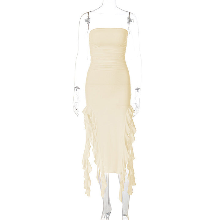 Dame wrap dress med flæser og figursyet snit Skovae