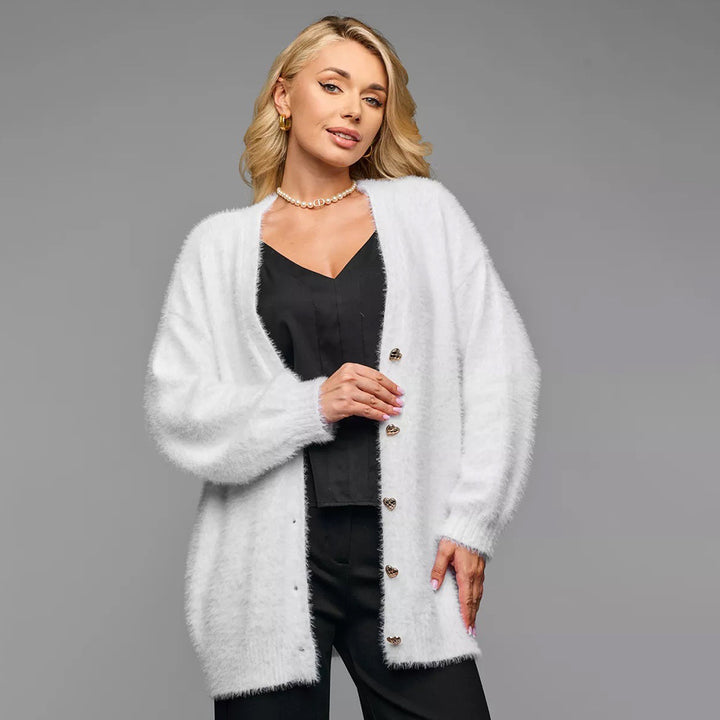 Femme Blød Hjerte-Knap Cardigan Stilla