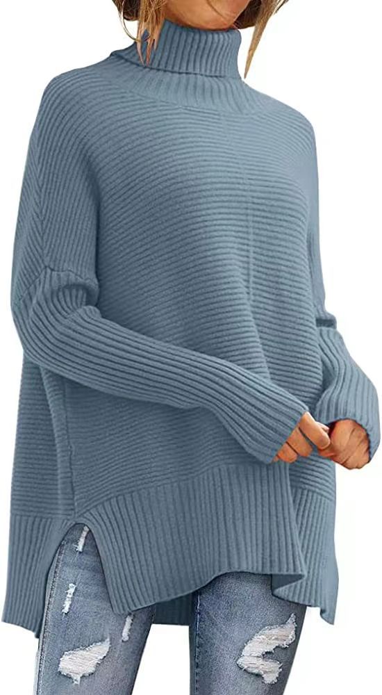 Dame Stor Turtleneck Skipjorte med Fin Ribbet Struktur og Asymmetrisk Snit Stilla