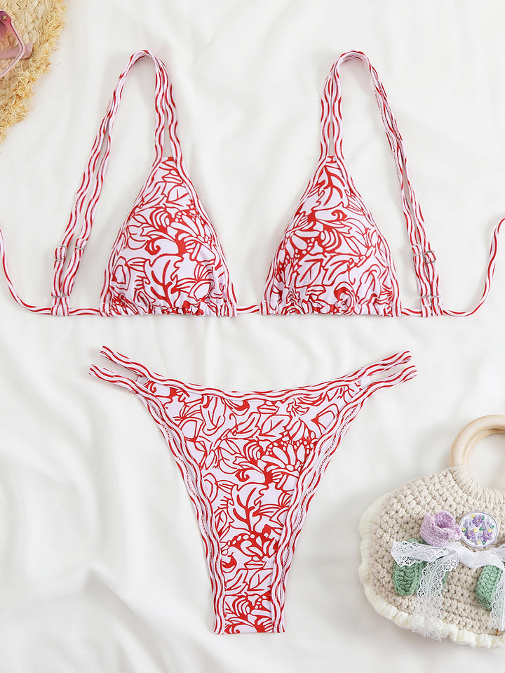 Dame Triangel-Bikini-Sæt med blomstermønster og justerbare stropper Stilla