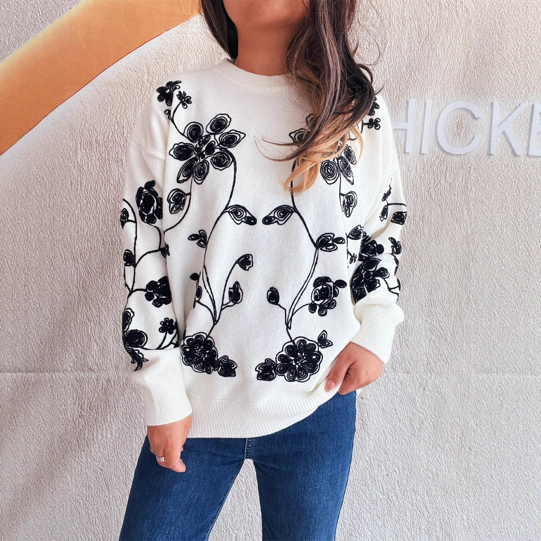 Damer Oversized Sweater med Blomsterdesign Stilla