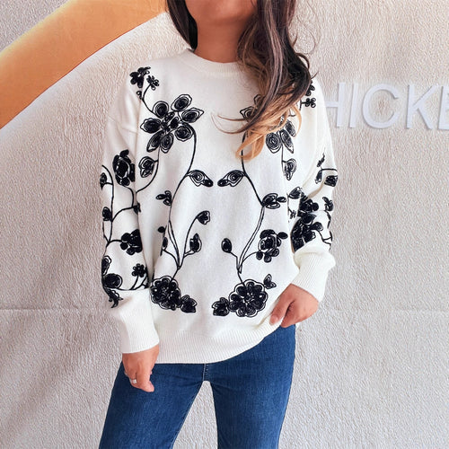 Damer Oversized Sweater med Blomsterdesign Stilla