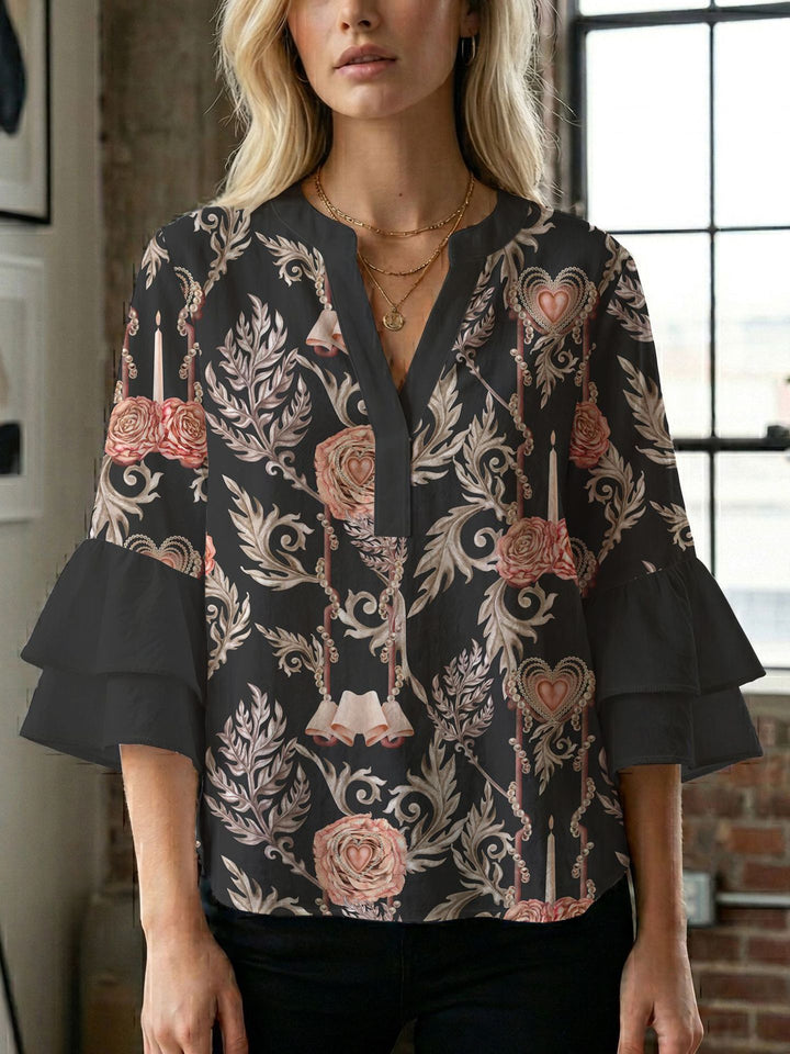 Damebluse med smukt blomstermotiv Skovae