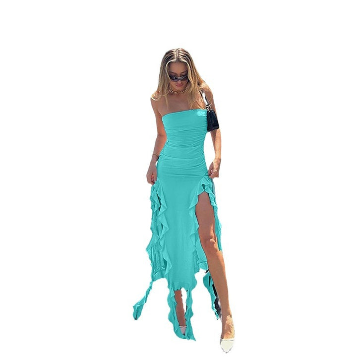 Dame Rynke Maxi Kjole med asymmetrisk Kant Stilla