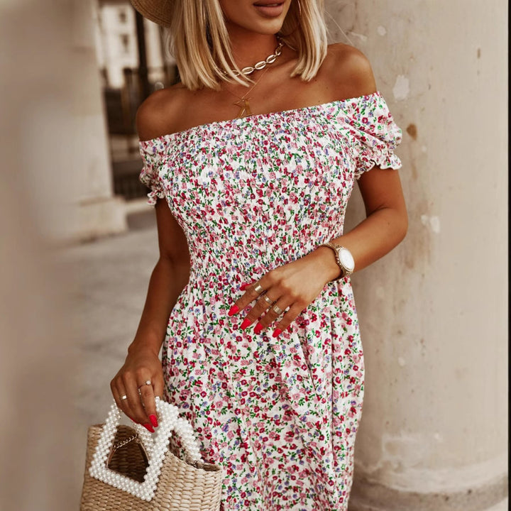 Dame Off-Shoulder Maxikjole med elastisk bånd og florale accenter Stilla