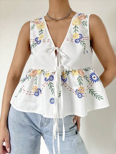Dame bluse top med blomster mønster Stilla