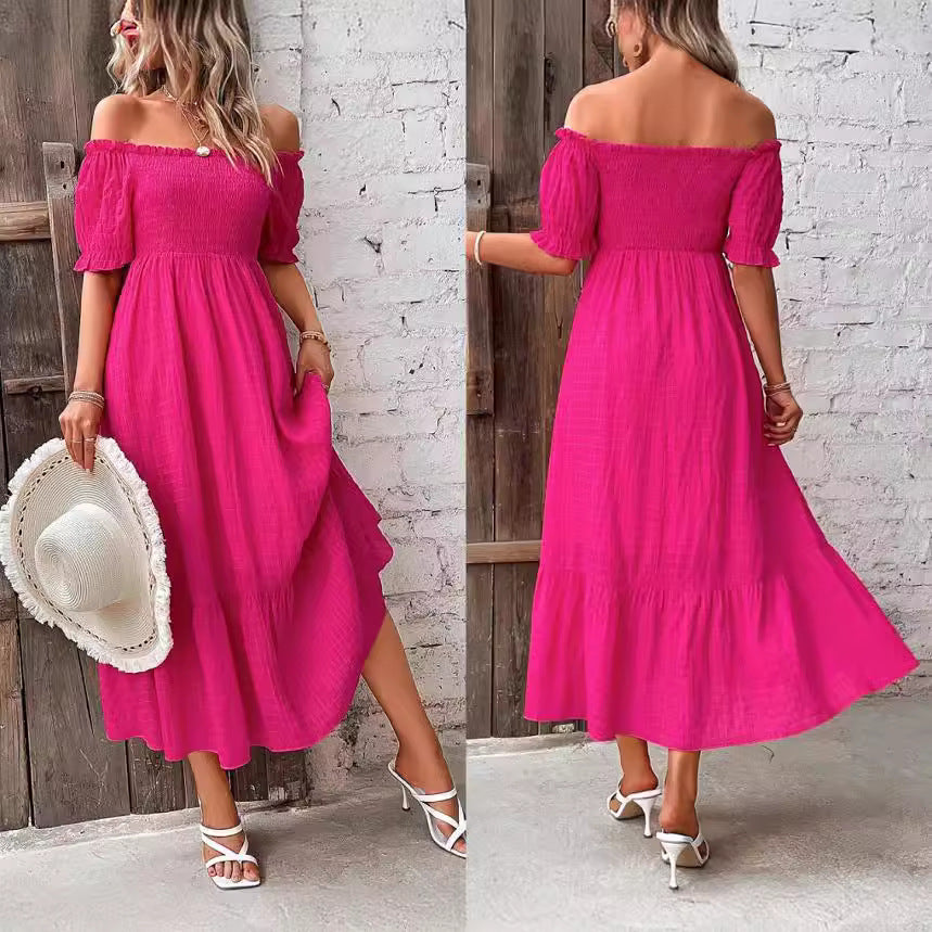 Dame Off-Shoulder Maxikjole med Ruffle-detaljer og elastisk talje Stilla