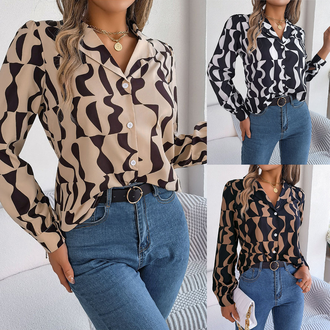 Dame Elegant Bluse i abstrakt mønster Stilla