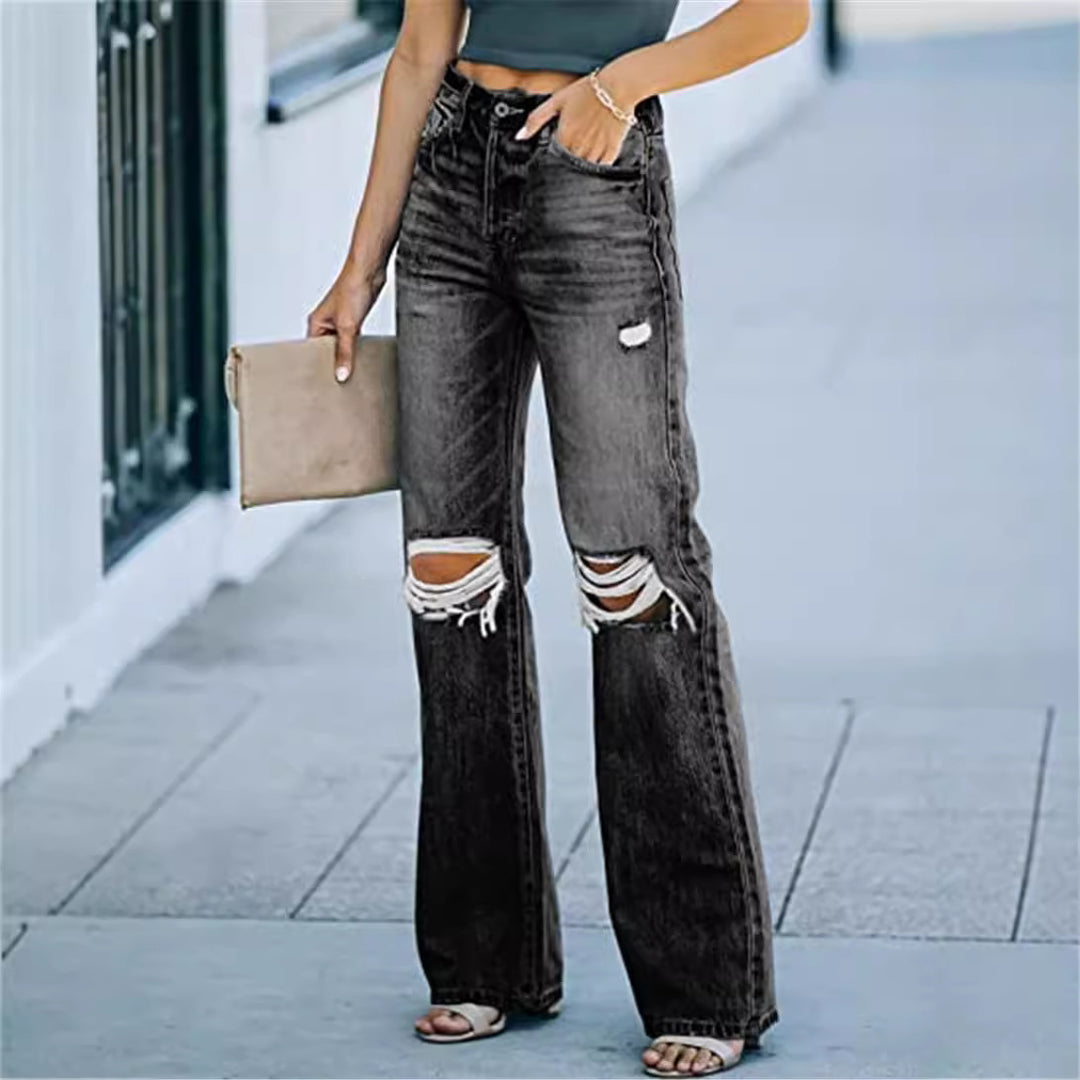 Dame Flared Jeans i moderne Destroyed-look med høje lommer Stilla