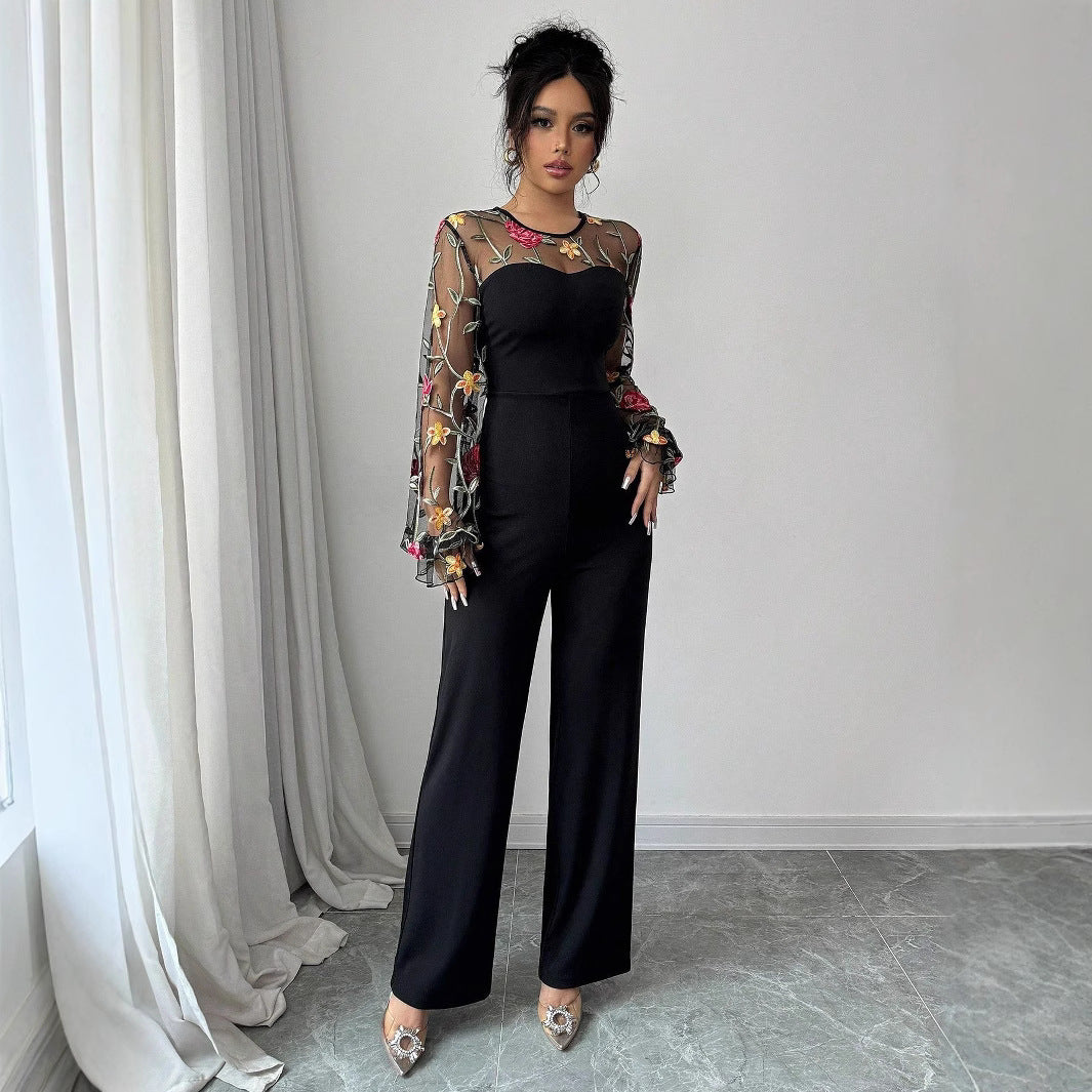 Dame elegant top med blomsterprint laceindsatser Stilla